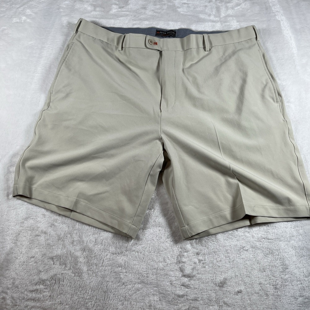 Peter Millar Wicking Element Shorts Mens 40 Khaki Golf Stretch‎ 9" Inseam